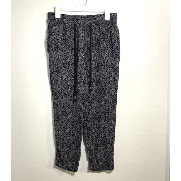 Anthropologie Ett Twa Track-Striped Joggers pants Flower Printed Black Small - Picture 2 of 11